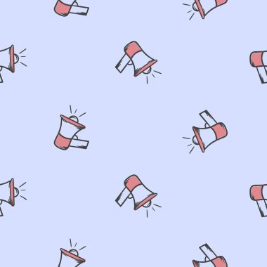 Megafon simgeleriyle basit, pürüzsüz bir desen. El çizimi uyarı işaretleri ve semboller. Dekorasyon, tasarım ve afiş için vektör düzenlenebilir arkaplan. Vektör illüstrasyonu