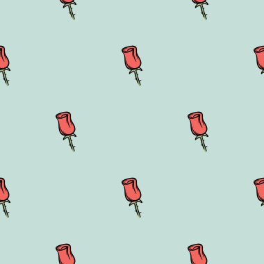 Gül ikonuyla basit, pürüzsüz bir desen. El çizimi tatil vektör çizimi. Hediye kağıdı ve baskı için sonsuz bir arkaplan. Vektör illüstrasyonu