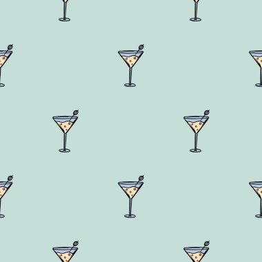 Martini bardağıyla basit, pürüzsüz bir kalıp. El çizimi vektör çizimi. Hediye kağıdı ve baskı için sonsuz bir arkaplan. Vektör illüstrasyonu