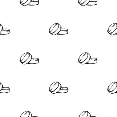 İlaç ikonlu, sade, siyah beyaz desenli. Hastalıklarla, griple, koronavirüsle, salgınla ve karantinayla ilgili düzenlenebilir vektör geçmişi. Vektör illüstrasyonu