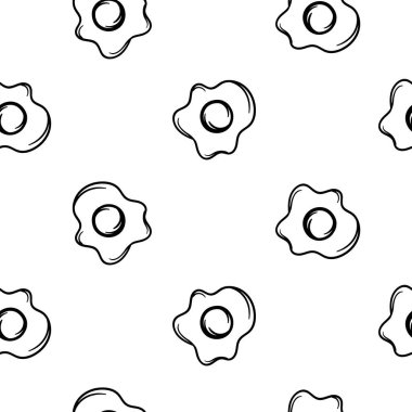 Çırpılmış yumurtalı sade siyah beyaz desenli. Yemekle vektör geçmişi. Kafe tasarımları, restoranlar, menüler. Paket kağıdı için tasarım. Vektör illüstrasyonu