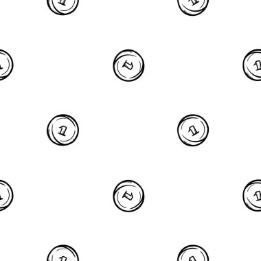 Bozuk paralarla basit siyah ve beyaz vektör deseni. Ticaretle, parayla ve işle ilgili tekrar eden unsurlarla dolu bir geçmiş. Vektör illüstrasyonu