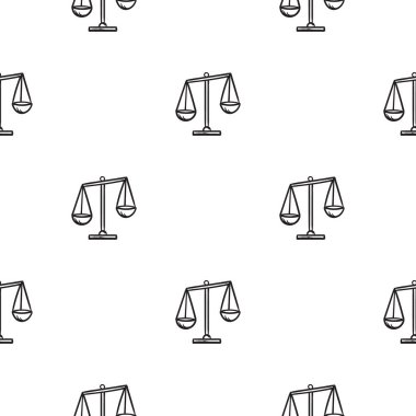 Simple seamless pattern with scales of justice. Hand drawn icons, signs and symbols of business, marketing and politics. Vector editable background. Vector illustration clipart