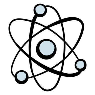 Fizik ikonu, moleküller. Basit el çizimi vektör çizimi. Sticker, Book, Print, Reklam, Poster için Beyaz Arkaplanda Bebek Çizimi. Vektör illüstrasyonu