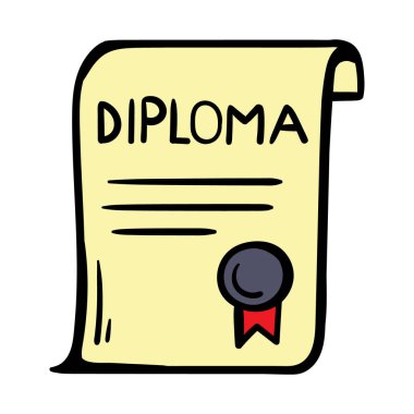 Eğitim diploması. Beyaz arkaplanda izole edilmiş basit vektör çizimi. Çıkartma, baskı ve tasarım için simge. Vektör illüstrasyonu