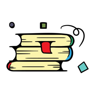 Bir yığın kitap. Ders kitaplarının basit bir vektör resmi. Baskı, çıkartma ve poster için parlak bir illüstrasyon. Vektör illüstrasyonu