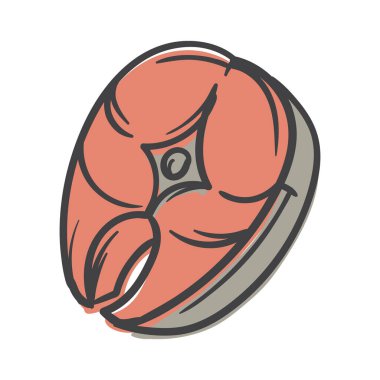 Balık. Somon balığı. Yemek. Yapıştırma, Yazdırma, Simge için Basit Vektör El Çizimi. Vektör illüstrasyonu