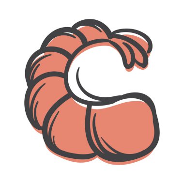 Karides. Deniz ürünleri. Yapıştırma, Yazdırma, Simge için Basit Vektör El Çizimi. Vektör illüstrasyonu