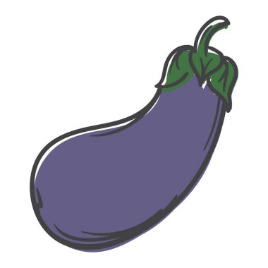 Patlıcan. Özet çizilmiş basit bir el çizimi simgesi. Yazdırma, çıkartma ve afiş için vektör illüstrasyonu. Vektör illüstrasyonu