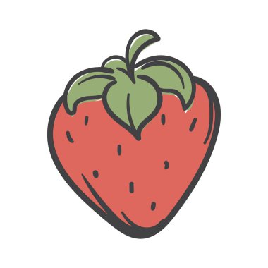 Çilekli. Özet çizilmiş basit bir el çizimi simgesi. Yazdırma, çıkartma ve afiş için vektör illüstrasyonu. Vektör illüstrasyonu