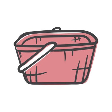 Kırmızı alışveriş arabası. Alışveriş ve alışveriş. El çizimi vektör çizimi beyaz arka planda izole edildi. Simge, baskı, pankart için resim. Vektör illüstrasyonu