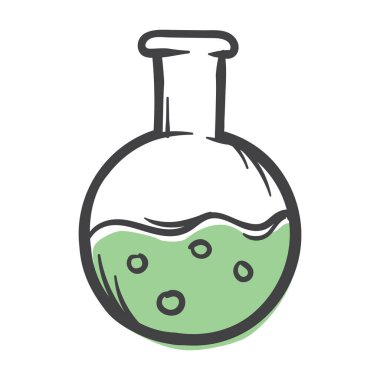 Kimyasal matara. Okul konuları. Vector Hand Çizim Çizimi Beyaz Arkaplanda Simge, Etiket ve Yazdırma için izole edildi. Vektör illüstrasyonu