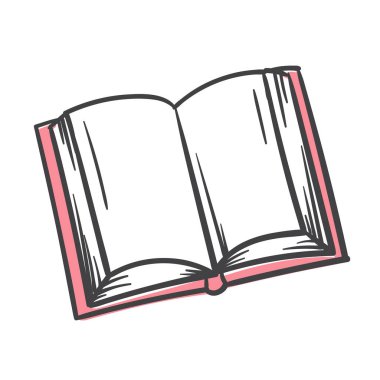 Kitap, ders kitabı. Okul malzemeleri. Vector Hand Çizim Çizimi Beyaz Arkaplanda Simge, Etiket ve Yazdırma için izole edildi. Vektör illüstrasyonu