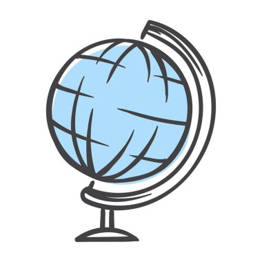 Küre. Okul malzemeleri. Vector Hand Çizim Çizimi Beyaz Arkaplanda Simge, Etiket ve Yazdırma için izole edildi. Vektör illüstrasyonu