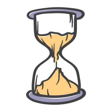 Kum saati. Etiket ve baskı için vektör el çizimi. Zaman, hız, son teslim tarihi simgesi. Vektör illüstrasyonu