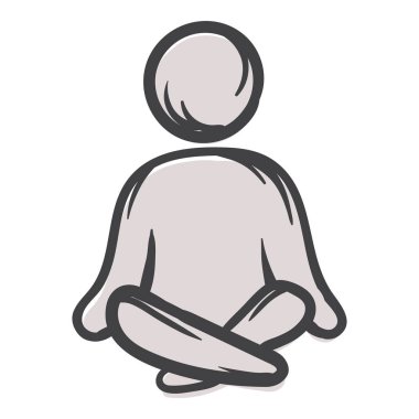 Lotus pozisyonunda bir adam figürü. Etiket, simge ve baskı için vektör illüstrasyonu. Basit El Çizimi Resmi Beyaz Arkaplanda izole edildi. Vektör illüstrasyonu