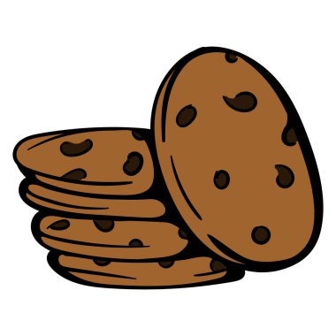 Kuru üzümlü çikolatalı kurabiye. Şekerler. Fırın. Etiket, simge ve baskı için basit bir vektör çizimi. Tasarım ögesi beyaz arkaplanda izole edildi. Vektör illüstrasyonu