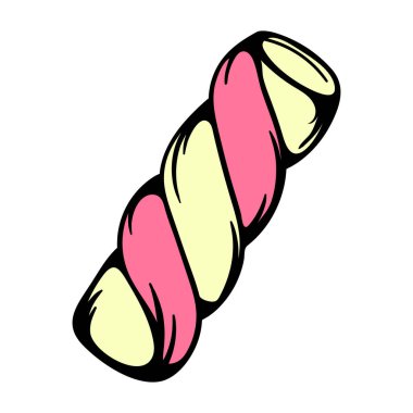 Sarmal şekilli lokum şekeri. Şekerler. Etiket, simge ve baskı için basit bir vektör çizimi. Tasarım ögesi beyaz arkaplanda izole edildi. Vektör illüstrasyonu