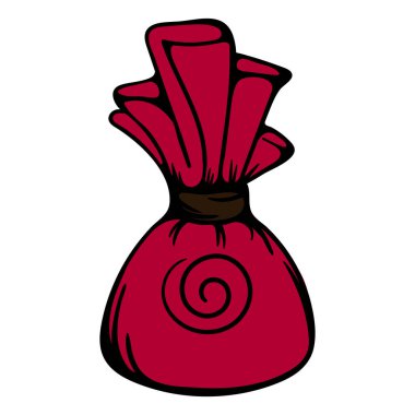 Kırmızı etiketli çikolata şekeri. Şekerler. Etiket, simge ve baskı için basit bir vektör çizimi. Tasarım ögesi beyaz arkaplanda izole edildi. Vektör illüstrasyonu