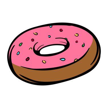 Pembe jöleli çörek. Şekerler. Etiket, simge ve baskı için basit bir vektör çizimi. Tasarım ögesi beyaz arkaplanda izole edildi. Vektör illüstrasyonu