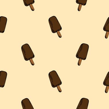 Dondurmalı dondurma. Şekerler. Vektör kusursuz desen. Paket kağıdı, baskı ve tekstil için sonsuz bir arkaplan. Vektör illüstrasyonu