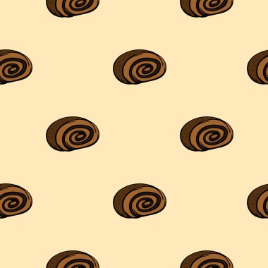 Haşhaş tohumlarıyla yuvarlan. Fırın. Vektör kusursuz desen. Paket kağıdı, baskı ve tekstil için sonsuz bir arkaplan. Vektör illüstrasyonu