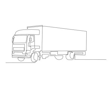 Kargo kamyonunun kesintisiz çizimi. Bir konteynır kamyonu hattı. Kamyon Aralıksız Hat Sanatı. Düzenlenebilir Özet.