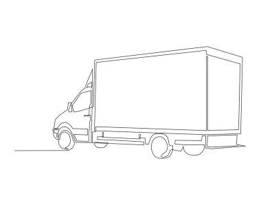 Kargo kamyonunun kesintisiz çizimi. Bir konteynır kamyonu hattı. Kamyon Aralıksız Hat Sanatı. Düzenlenebilir Özet.