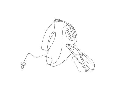 Mikser Makinesi 'nin kesintisiz çizgisi. Bir sıra Mutfak Utensil Karıştırıcı. Karıştırıcı Devamlılık Çizgisi Sanatı. Düzenlenebilir Özet.