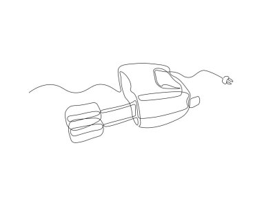 Mikser Makinesi 'nin kesintisiz çizgisi. Bir sıra Mutfak Utensil Karıştırıcı. Karıştırıcı Devamlılık Çizgisi Sanatı. Düzenlenebilir Özet.