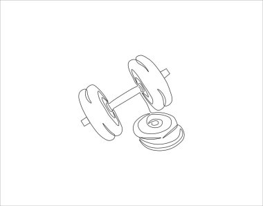 Dumbbell 'ın kesintisiz çizimi. Bir sıra halter. Halter Devamlılık Çizgisi Sanatı. Düzenlenebilir Özet.