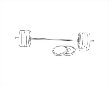 Dumbbell 'ın kesintisiz çizimi. Bir sıra halter. Halter Devamlılık Çizgisi Sanatı. Düzenlenebilir Özet.