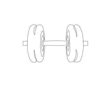 Dumbbell 'ın kesintisiz çizimi. Bir sıra halter. Halter Devamlılık Çizgisi Sanatı. Düzenlenebilir Özet.