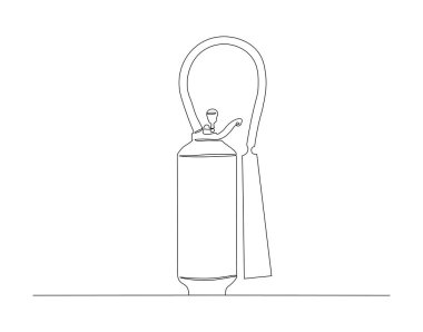 Ateş püskürtücüsünün aralıksız çizgisi. Bir sıra yangın söndürücü. Yangın söndürücü kesintisiz hat sanatı. Düzenlenebilir Özet.