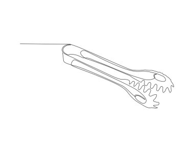 Sürekli Kızarmış Tong Çizgisi. Bir sıra maşa. Mutfak gereçleri Devamlı Çizgi Sanatı. Düzenlenebilir Özet.