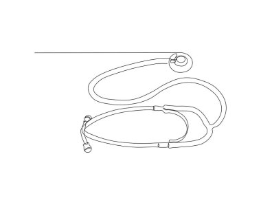 Sürekli tıbbi steteskop çizimi. Bir sıra steteskop. Tıbbi Araç Devamlı Hat Sanatı. Düzenlenebilir Özet.