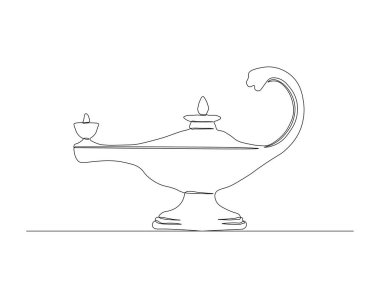 Antika Çaydanlığın Sürekli Çizimi. Bir sıra Aladdin Çaydanlığı. Çaydanlık Devamlılık Çizgisi Sanatı. Düzenlenebilir Özet.