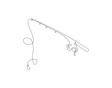 Continuous Line Drawing Of Fishing Rod. One Line Of Fishing Equipment. Fishing Rod Continuous Line Art. Editable Outline. clipart