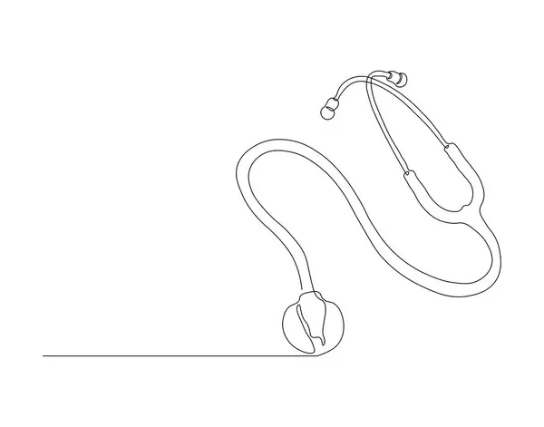 Sürekli tıbbi steteskop çizimi. Bir sıra steteskop. Tıbbi Araç Devamlı Hat Sanatı. Düzenlenebilir Özet.
