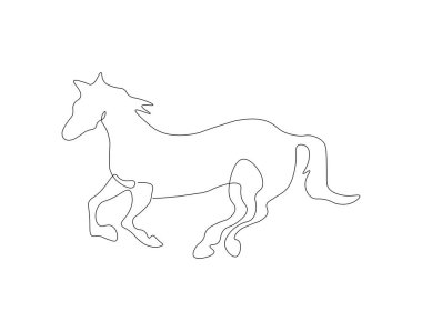 Devamlı At Çizgisi Çizimi. Tek sıra Dash Horse. At Devamlılık Çizgisi Sanatı. Düzenlenebilir Özet.