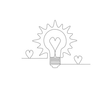 Lambanın aralıksız çizimi. Bir sıra elektrik ampulü. Ampul lambası Devamlı Hat Sanatı. Düzenlenebilir Özet.