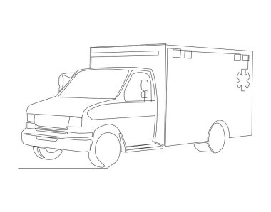 Continuous Line Drawing Of Ambulance Van. One Line Of Paramedic Van. Ambulance Continuous Line Art. Editable Outline. clipart