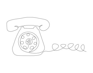 Devamlı Rotary Telefon Çizgisi çizimi. Eski bir telefon hattı var. El Seti Devamlılık Hattı Sanatı ile Telefon Halkaları. Düzenlenebilir Özet.