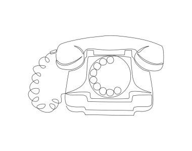 Devamlı Rotary Telefon Çizgisi çizimi. Eski bir telefon hattı var. El Seti Devamlılık Hattı Sanatı ile Telefon Halkaları. Düzenlenebilir Özet.