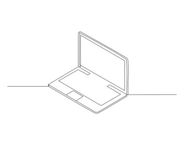 Dizüstü bilgisayarın aralıksız çizimi. Bir sıra Laptop Gadget. Laptop Devamlılık Hattı Sanatı. Düzenlenebilir Özet.