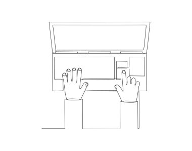 Dizüstü bilgisayarın aralıksız çizimi. Bir sıra Laptop Gadget. Laptop Devamlılık Hattı Sanatı. Düzenlenebilir Özet.