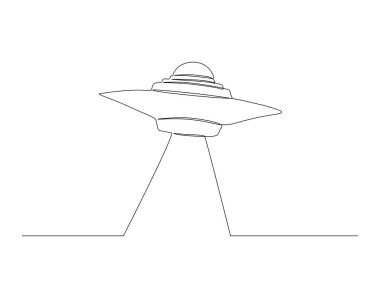 Sürekli UFO çizimi. Bir sıra uzay kavramı. UFO sürekli çizgi sanatı. Düzenlenebilir özet.