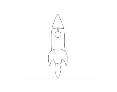 Sürekli bir roket çizimi. Bir sıra uzay aracı uçuyor. Evren konsepti sürekli çizgi sanatı. Düzenlenebilir özet.