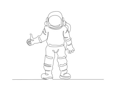 Astronot çiziminin sürekli bir çizimi. Bir sıra uzay adamı konsepti. Astronot sürekli çizgi sanatı. Düzenlenebilir özet.