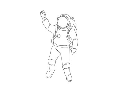 Astronot çiziminin sürekli bir çizimi. Bir sıra uzay adamı konsepti. Astronot sürekli çizgi sanatı. Düzenlenebilir özet.